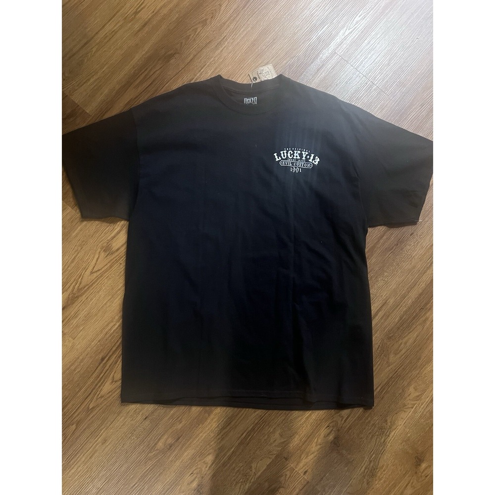 Lucky 13 Pin Up Punk Street Rod Bike Gothic Americana Tattoo Mens Tee MISS TRUST - Picture 2 of 6